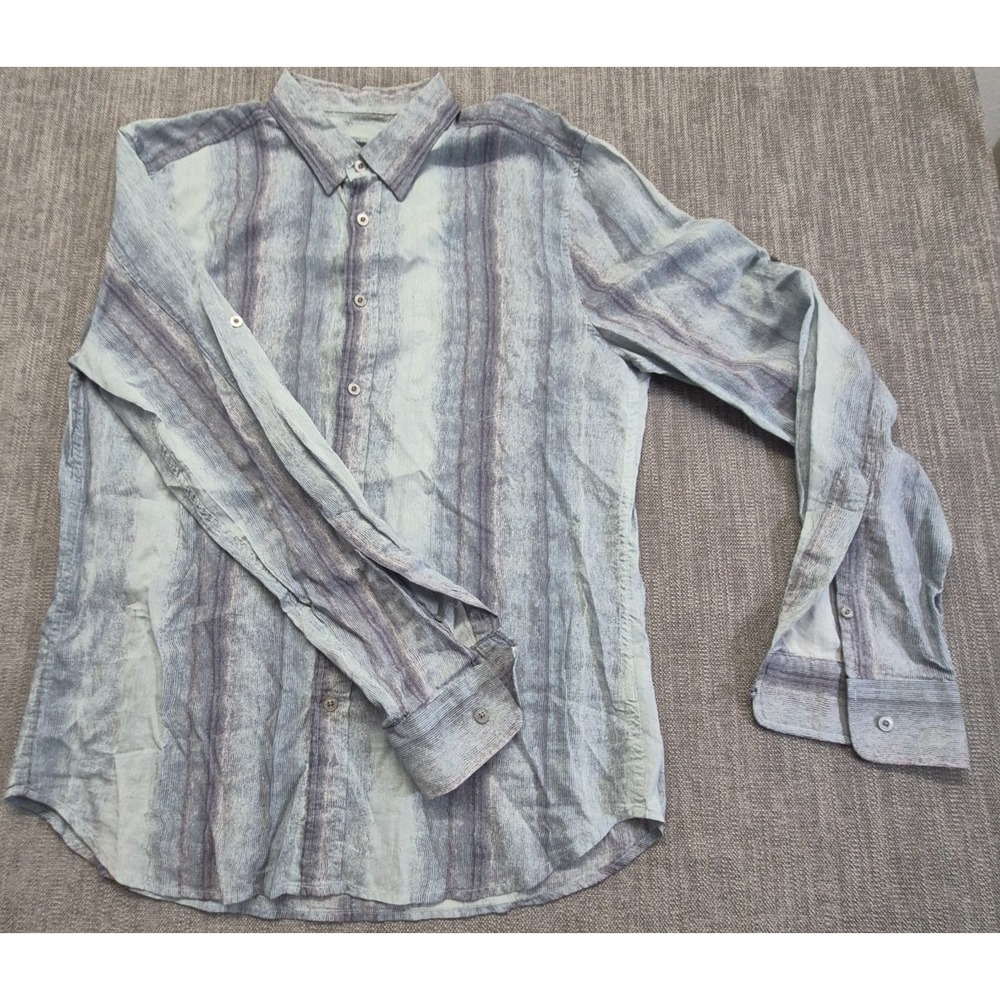 Armani Exchange A/X Men's Large Gray Blue Stiped Long Sleeve Button Up Shirt